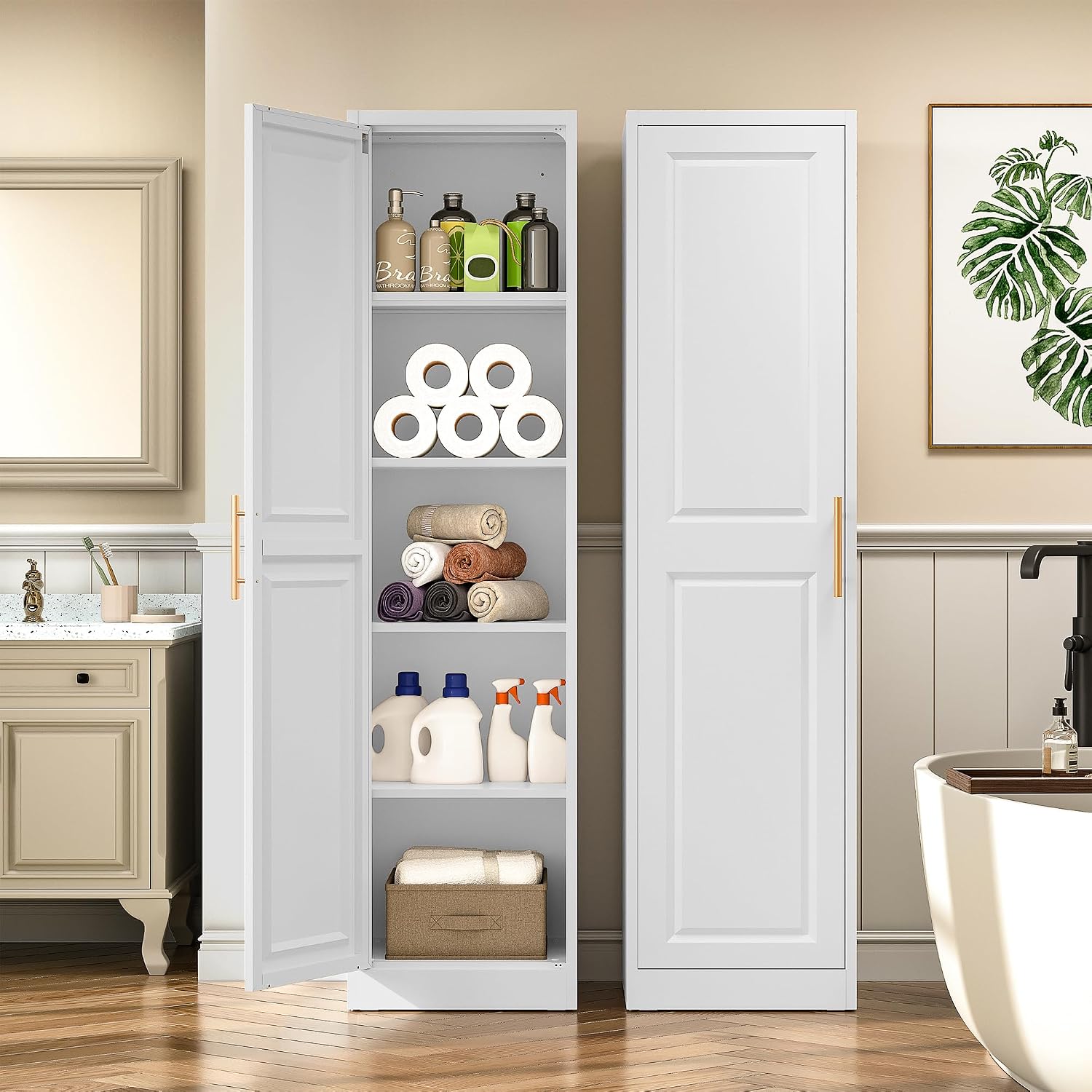 خزانة تخزين طويلة ورفيعة بباب  - مراجعة Kitchen Appliances Cabinet وسعره